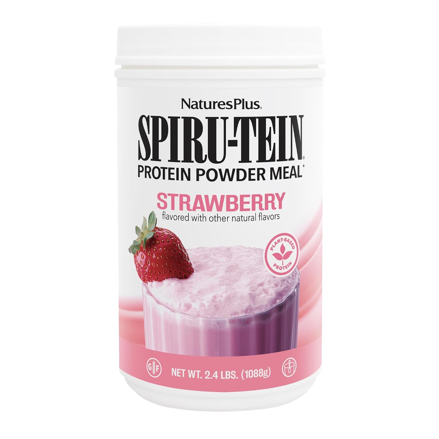 NaturesPlus SPIRU-TEIN, Strawberry - 1.2 lb - Plant-Based Protein Shake - Non-GMO, Vegetarian, Gluten Free - 16 Servings