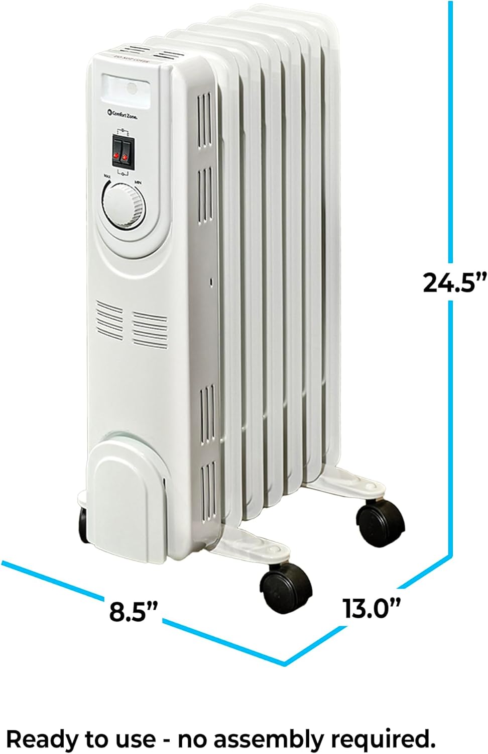 Comfort Zone Electric Oil-Filled Radiant Radiator Space Heater, Never Refill, Adjustable Thermostat, Tip-Over Switch & Overheat Protection System