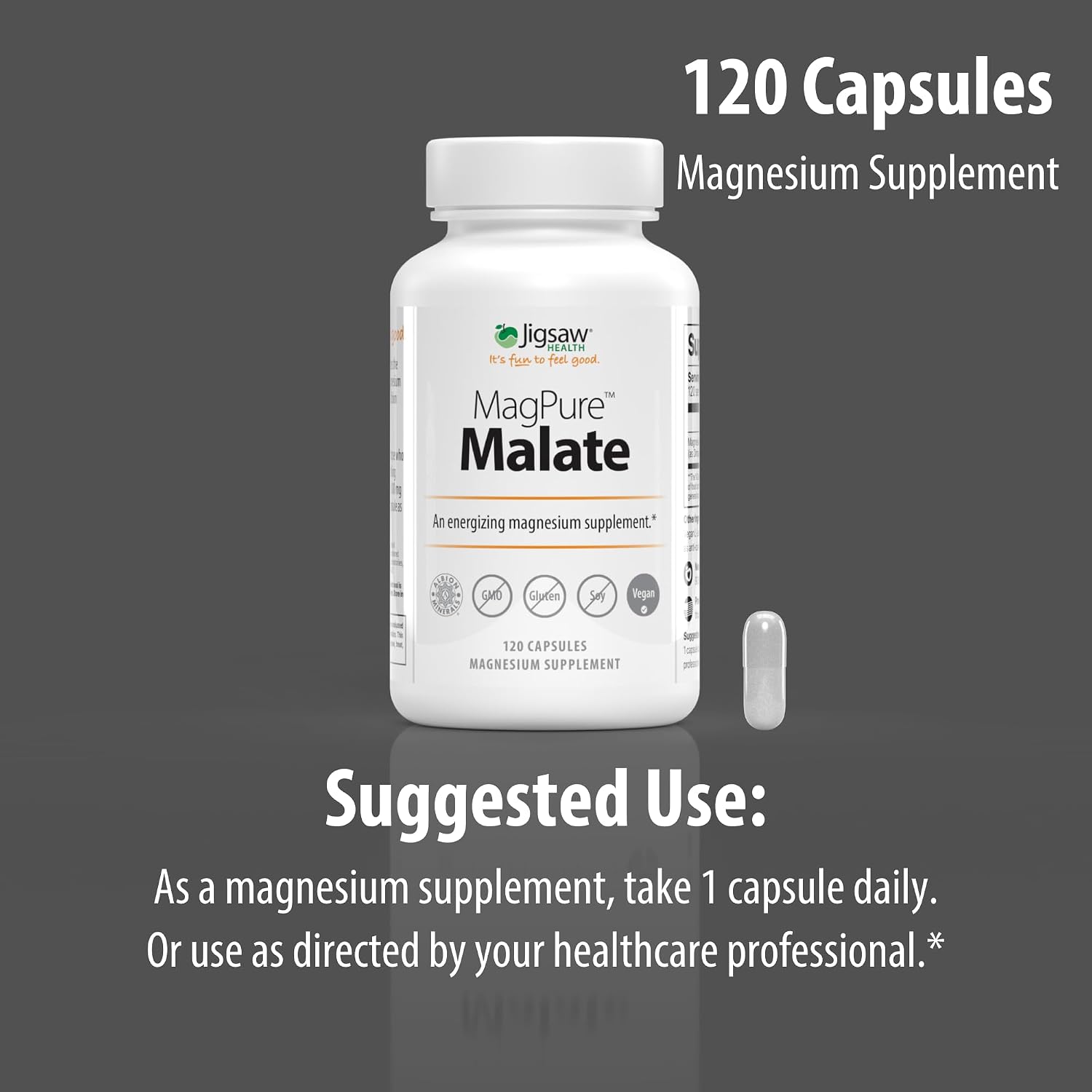 Jigsaw Health MagPure Malate | Premium Magnesium Malate Capsules | 120 Servings