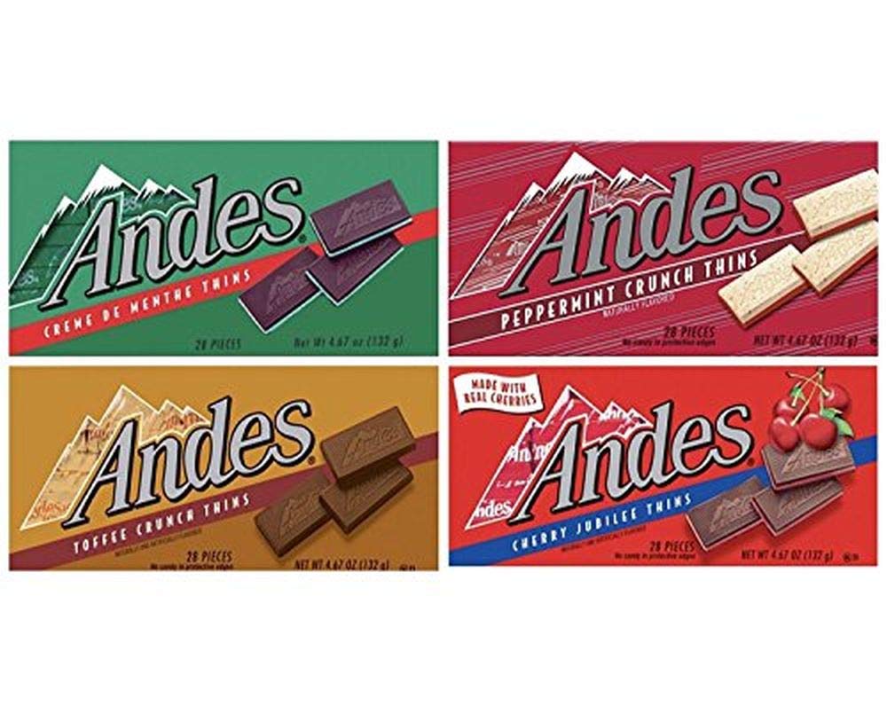 Andes Thins 4 Pack - Creme De Menthe, Cherry Jubilee, Toffee Crunch and Peppermint Crunch