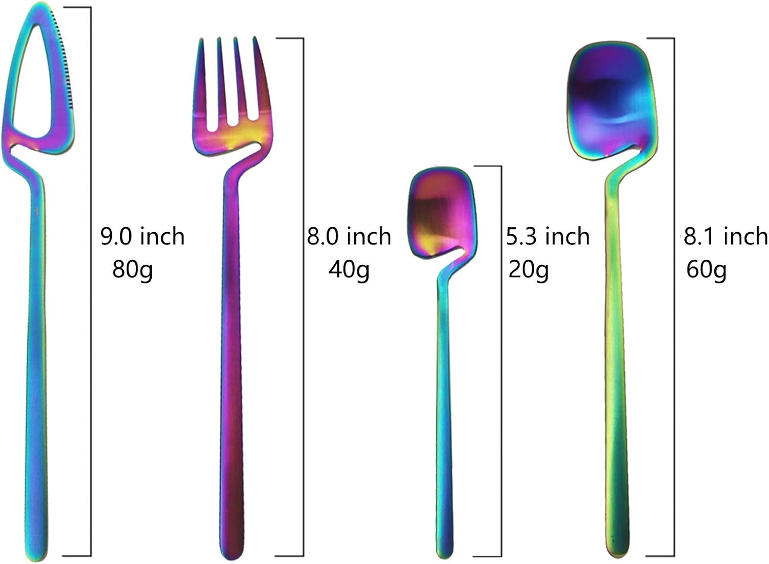 JASHII Hangable Silverware Set, Matte Rainbow Flatware Cutlery Set Service for 2
