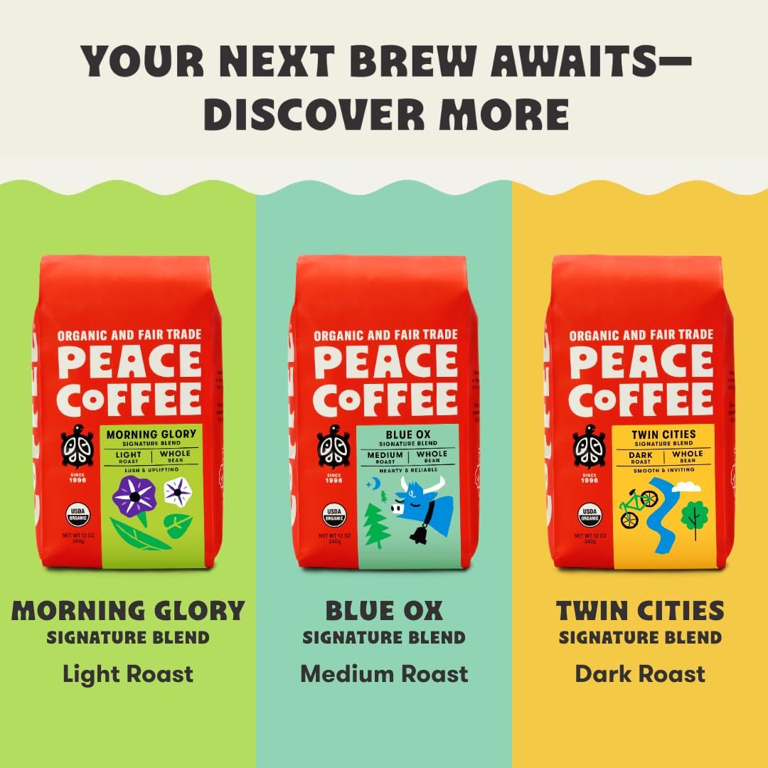 Peace Coffee French Roast Whole Bean Coffee, Dark Roast, 12 oz | Organic Fair Trade, Nutty, Bold Flavor, Shade Grown, Fresh Roasted