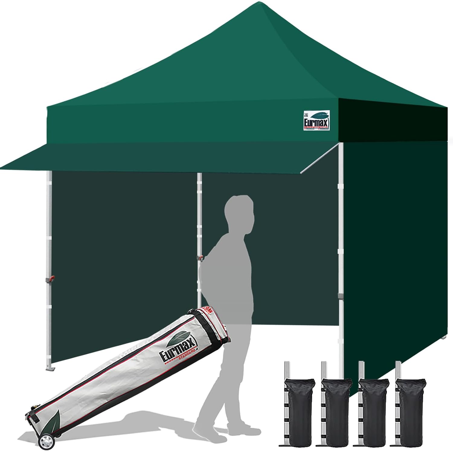 Eurmax USA 10x10 Pop Up Canopy,Commercial Tent with Patented No-Tip Rolling Bag,30sqft Extension Awning & 4 Zippered Removable Walls,UV & Water Resistant,Heavy Duty Instant Shelter Gazebo,White