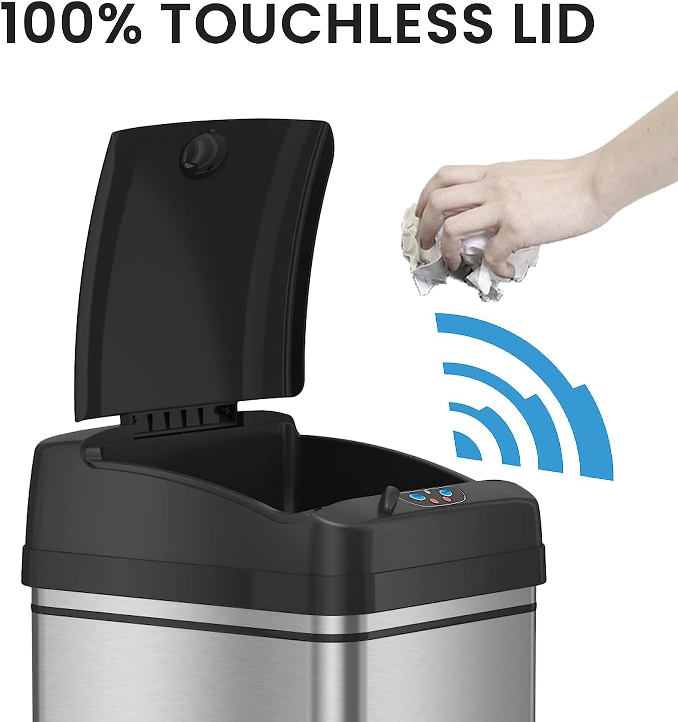 iTouchless Glide 13 Gallon Sensor Garbage Can with Wheels and Odor Control System, Stainless Steel, Automatic Kitchen Bin and Office Trash Bin (Powered by Battery or Optional AC Adapter)