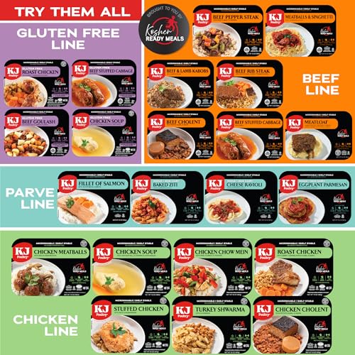 KJ Poultry Kosher Ready Meals - (10 Pack Variety - Beef, Chicken & Turkey) Prepared Entree Fully Cooked