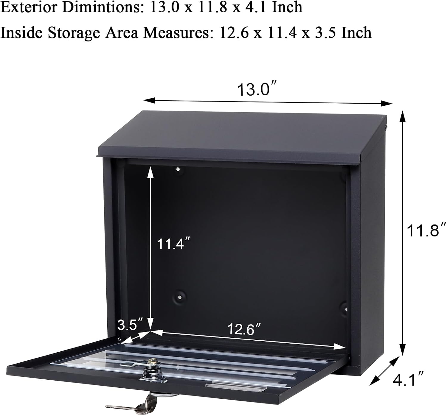 Locking Mailbox Wall Mount for Outside– Jssmst Mailboxes with Key Lock for Front Door Fence, Large Capacity Letter Box, 14.3 x 4.1 x 11.8 Inch, Black, SM-HPB911BN