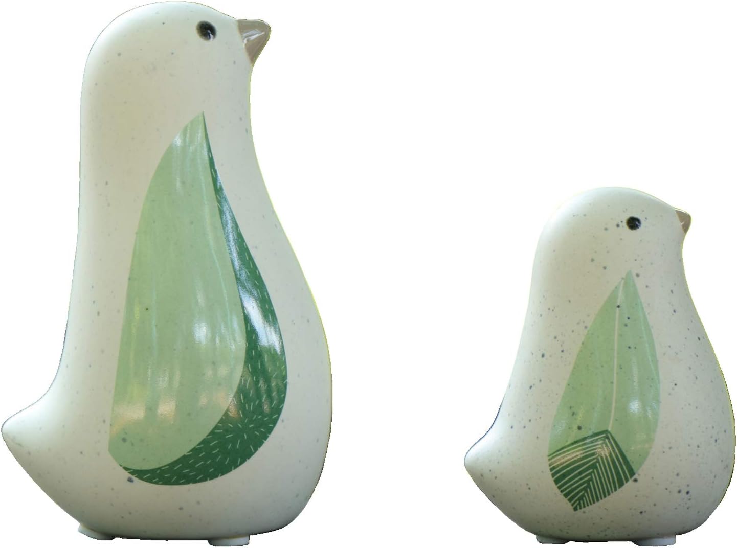 Unique Sitting Birds Figurines with Green Leaf Wings, Animal Statues, Home Garden Décor Tabletop Ornament A (Set of 2)
