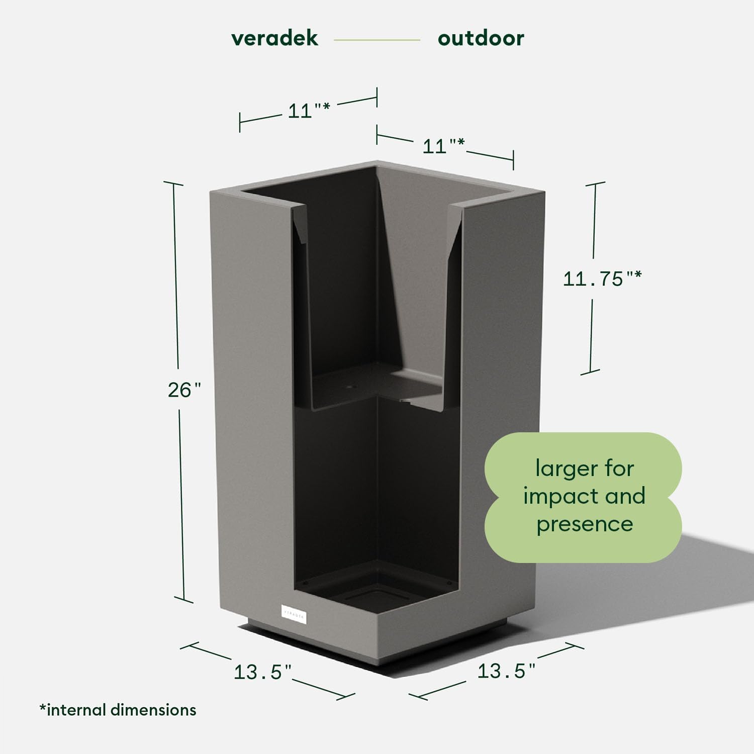 Veradek Block Series Pedestal Planter - Tall Rectangular Outdoor Planter | Made From Durable Plastic Featuring a Removable Insert Bucket. Modern Porch/Patio Décor for Plants and Flowers