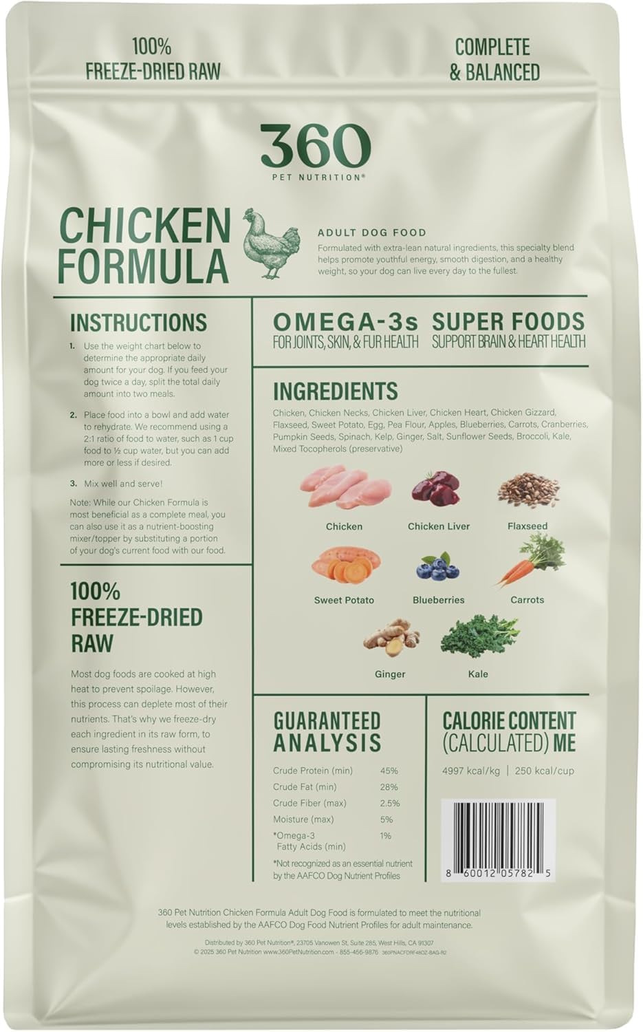 360 Pet Nutrition Freeze-Dried Raw Dog Food – Multi-Protein with Beef, Chicken, Fish, Liver & Organs