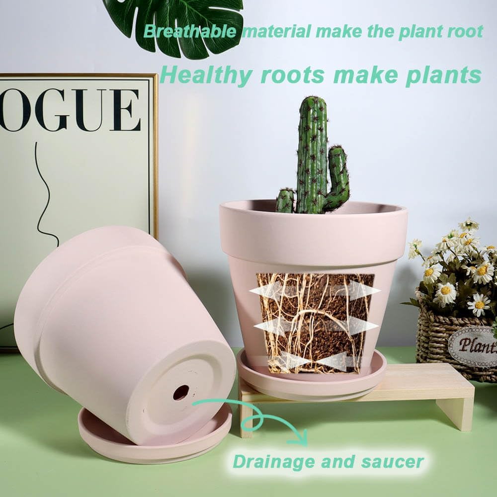 vensovo 8 Inch Clay Pot for Plant with Saucer - 2 Pack Large Terra Cotta Plant Pot with Drainage Hole, Clay Planters Pot