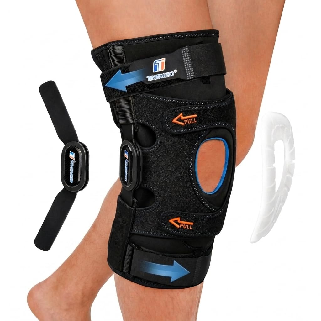 TIMTAKBO Large Hinged Knee Brace With Side Stabilizers for Men Women | Knee Support Brace with Patella Gel Pad,Silicone Anti-Slip,Adjustable Open Back for Meniscus Tear, Arthritis,Knee Pain,Sports