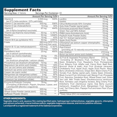 Dr. Tobias Adult Multivitamin for Women & Men 90 Count | Daily Energy & Immune Support | Vitamin Supplement with 42 Fruits & Vegetables + Probiotic + Enzymes | Vegan | 30 Servings