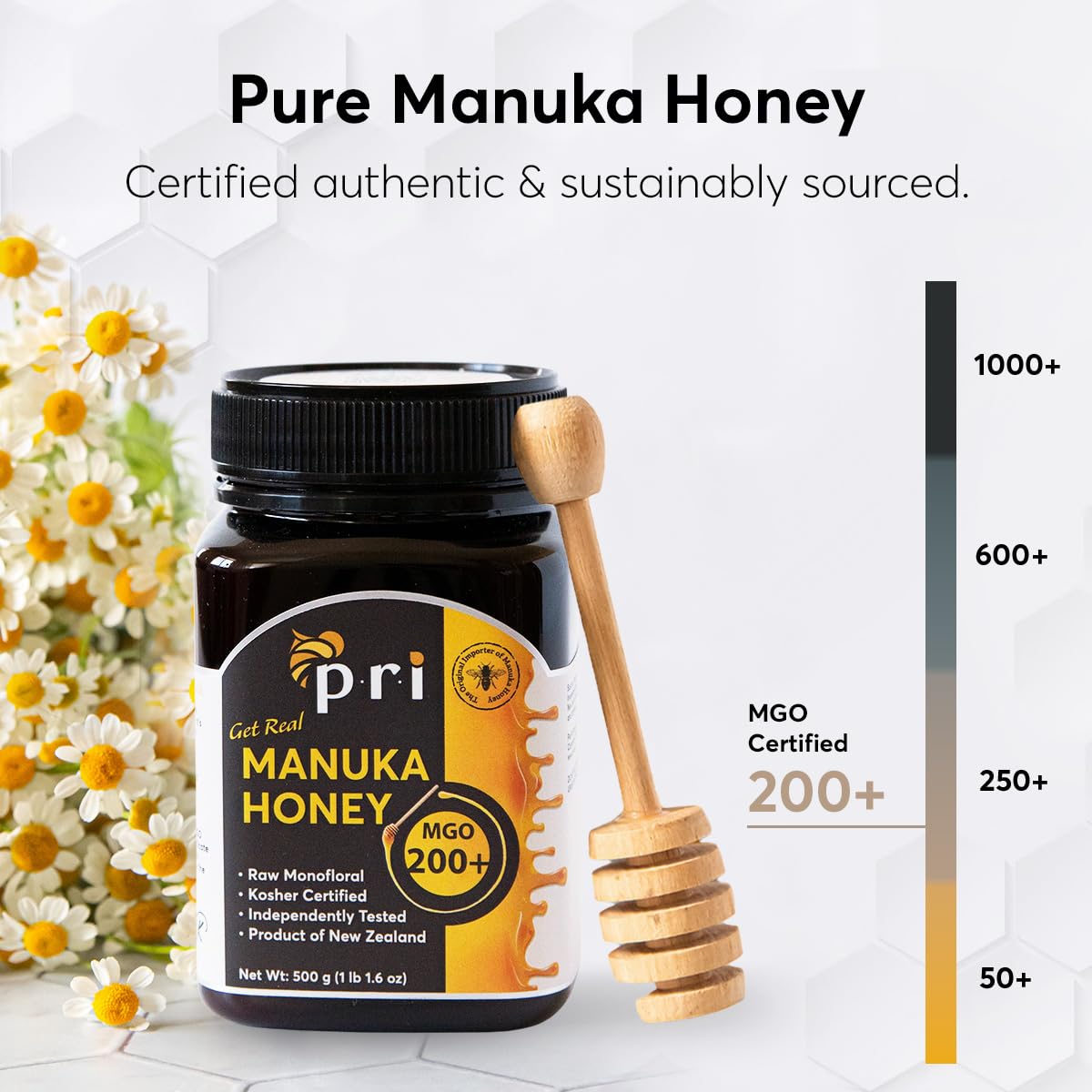 P.R.I Manuka Honey MGO 200+ (500g/1.1lb) | Monofloral Raw New Zealand Honey, Cool‑Processed & 100% Traceable