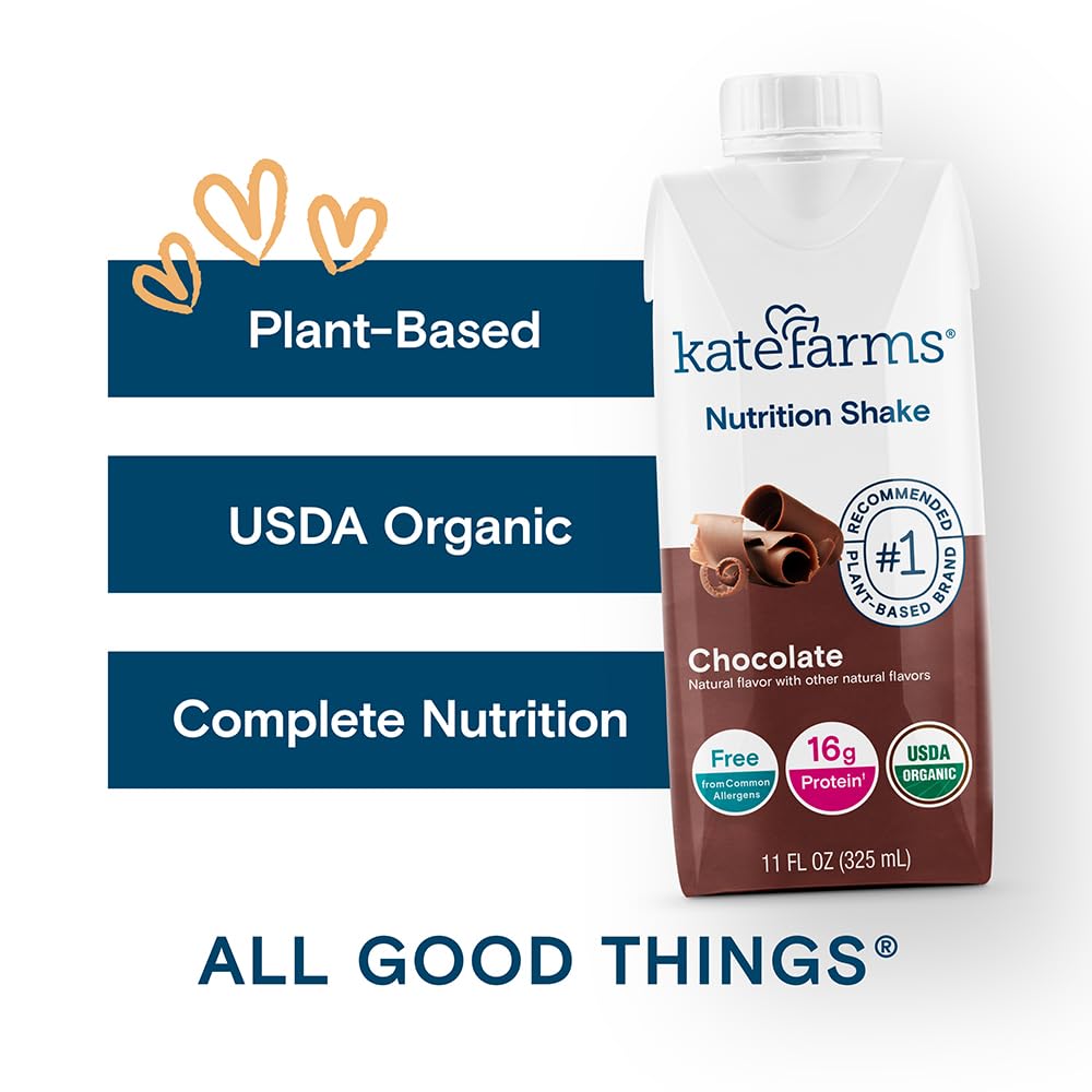 KATE FARMS Organic Nutrition Shake, Chocolate, 16g Protein, 12 Pack