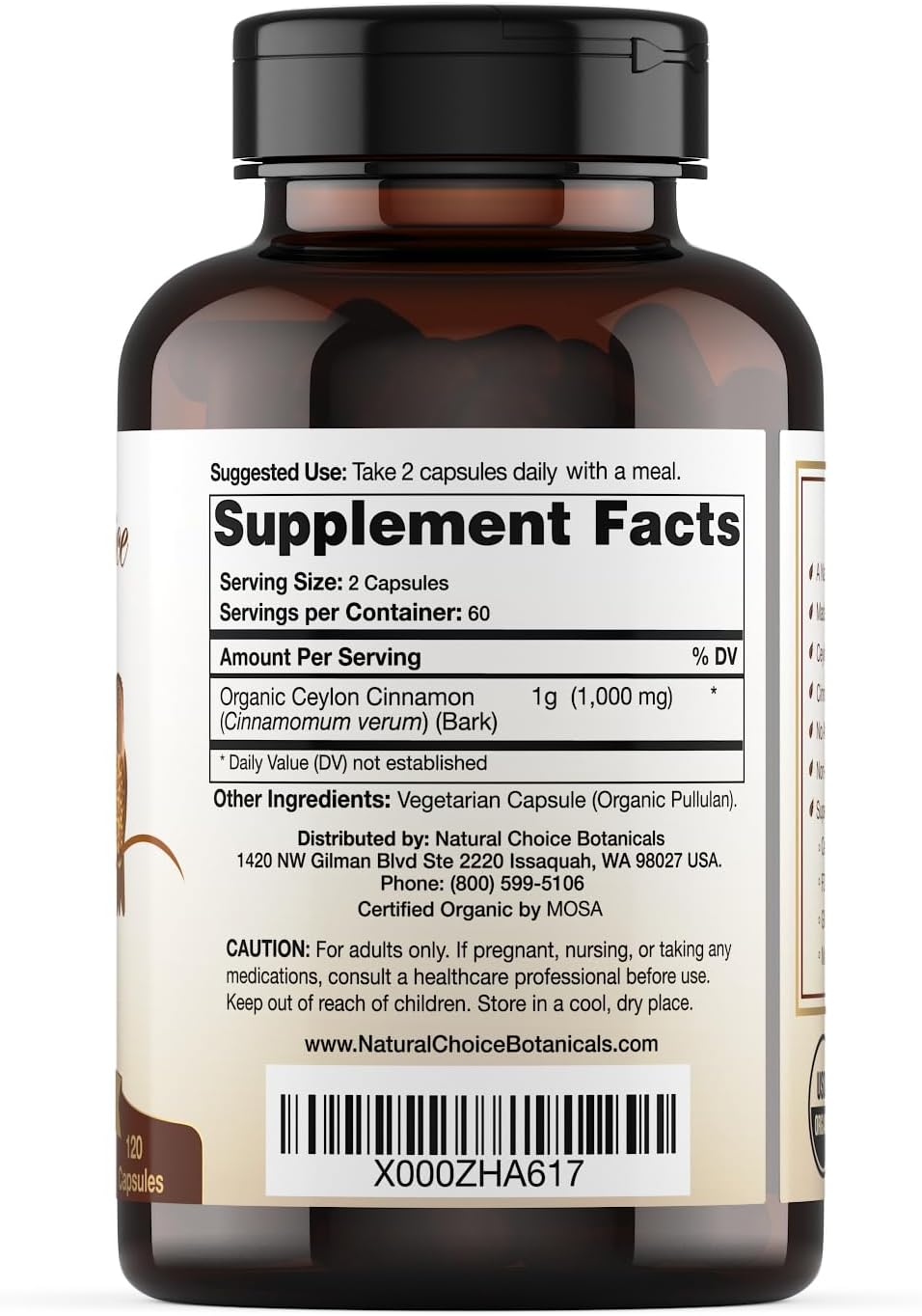 Organic Ceylon Cinnamon Supplement, 120 Capsules