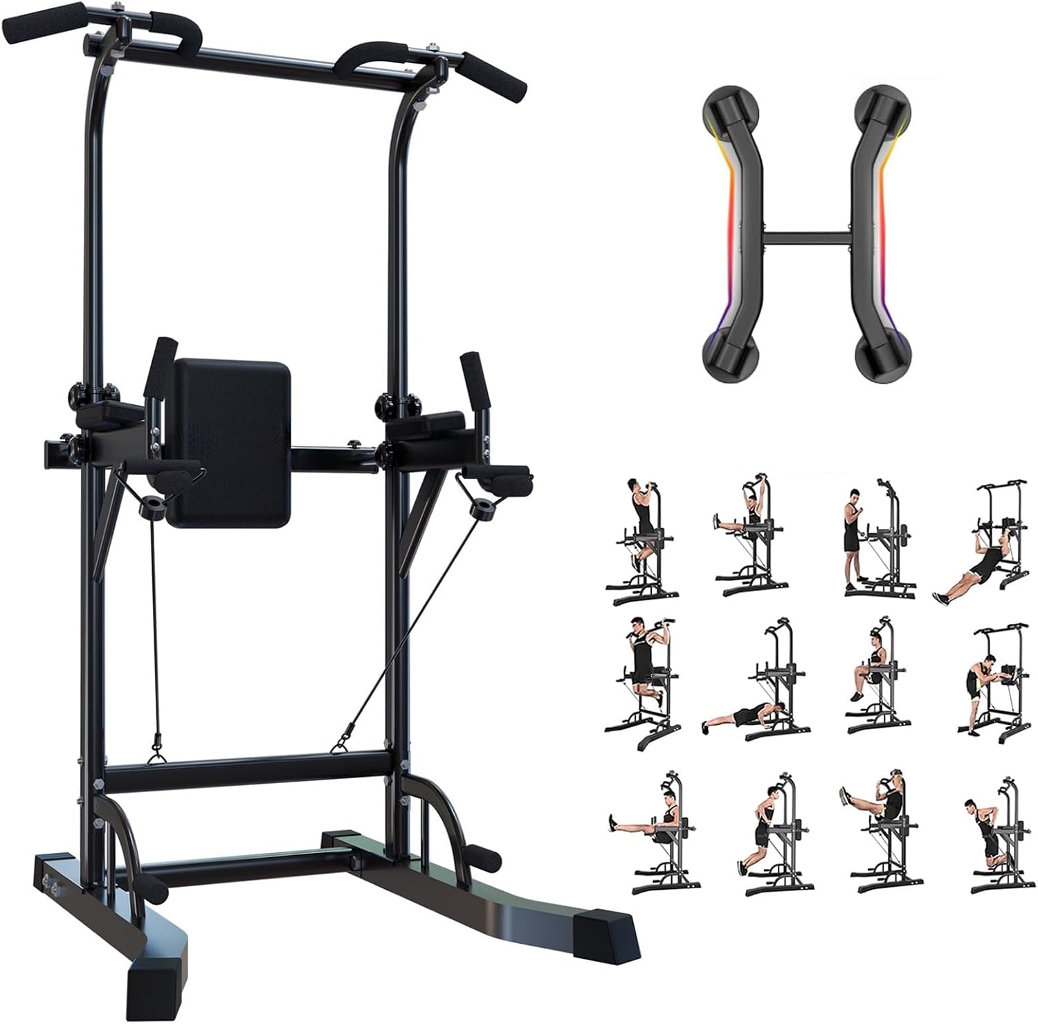 Power Tower Dip Station Pull Up Bar Exercise Tower Adjustable Pull Up Station Pull Up Tower Bar for Home Gym Multifunctional Strength Training