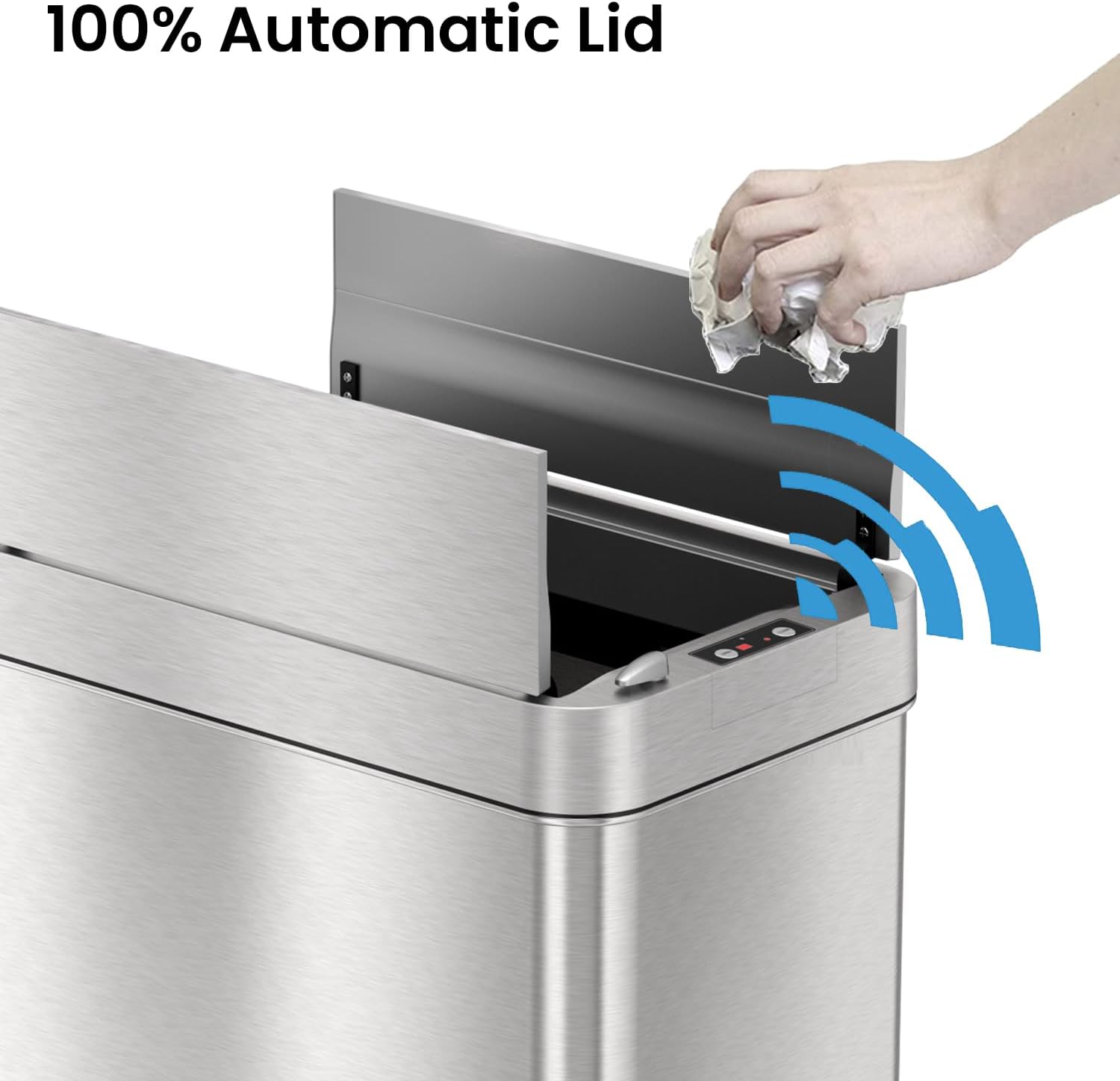 iTouchless Glide 13 Gallon Sensor Garbage Can with Wheels and Odor Control System, Stainless Steel, Automatic Kitchen Bin and Office Trash Bin (Powered by Battery or Optional AC Adapter)