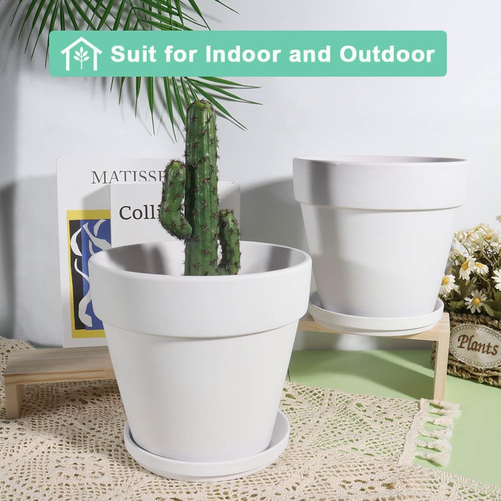 vensovo 8 Inch Clay Pot for Plant with Saucer - 2 Pack Large Terra Cotta Plant Pot with Drainage Hole, Clay Planters Pot