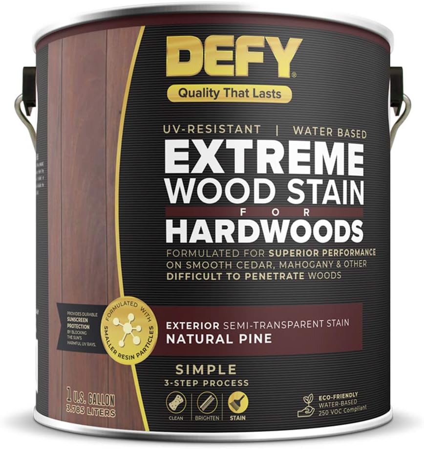 DEFY Deck Stain Semi-Transparent for Hardwoods - Water Based, Matte Finish, Natural Pine - 1 Gallon