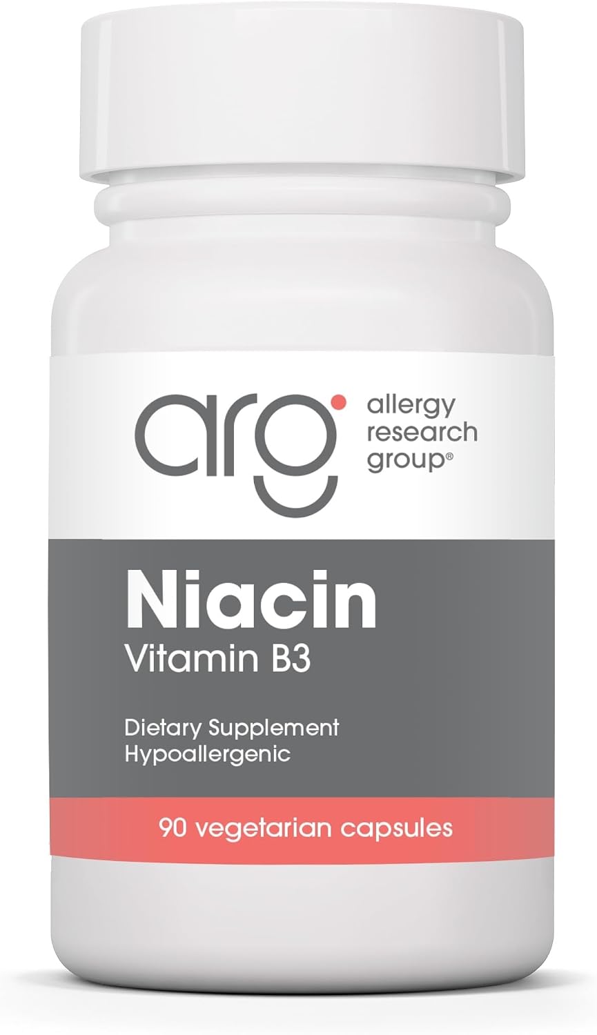 Allergy Research Group ARG Niacin with Vitamin B3-250 mg Niacin - Energy Metabolism & NAD Support - Cardiovascular Wellness - Hypoallergenic &