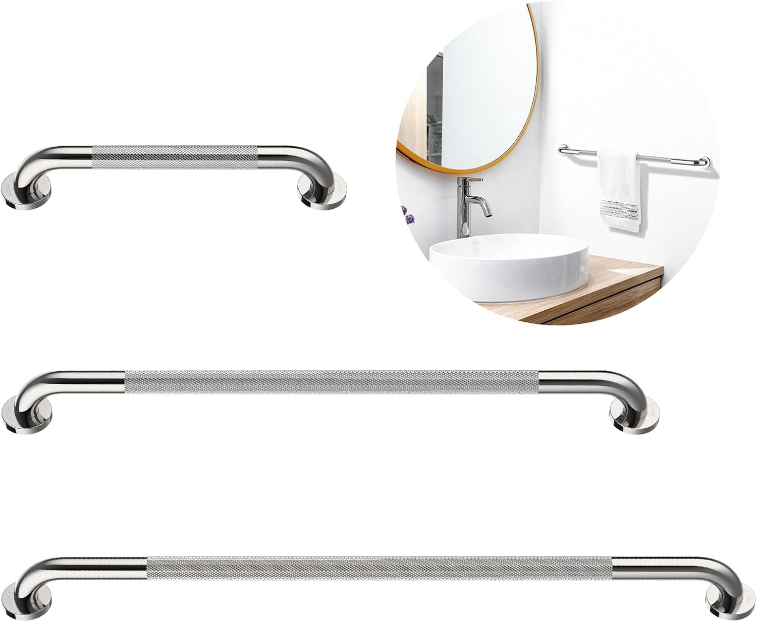 Munzong 3 Pack Commercial Handicap Grab Bars 18" 36" 42" Brushed Nickel | Bathroom Grab Bar for Shower 1.25" Diameter Anti Slip Bathroom Balance Bar Safety Hand Rail for Elderly Injury Senior