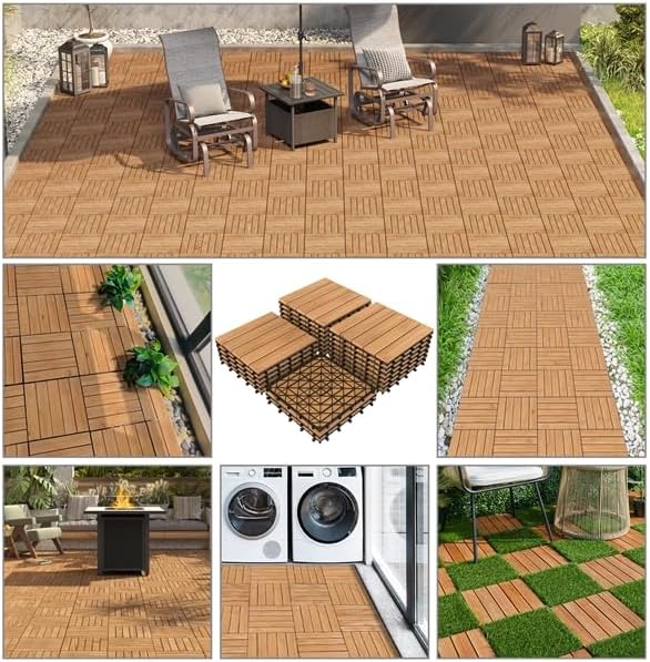 Topeakmart 27PCS Interlocking Deck Tiles 12x12 Patio Flooring, Brown