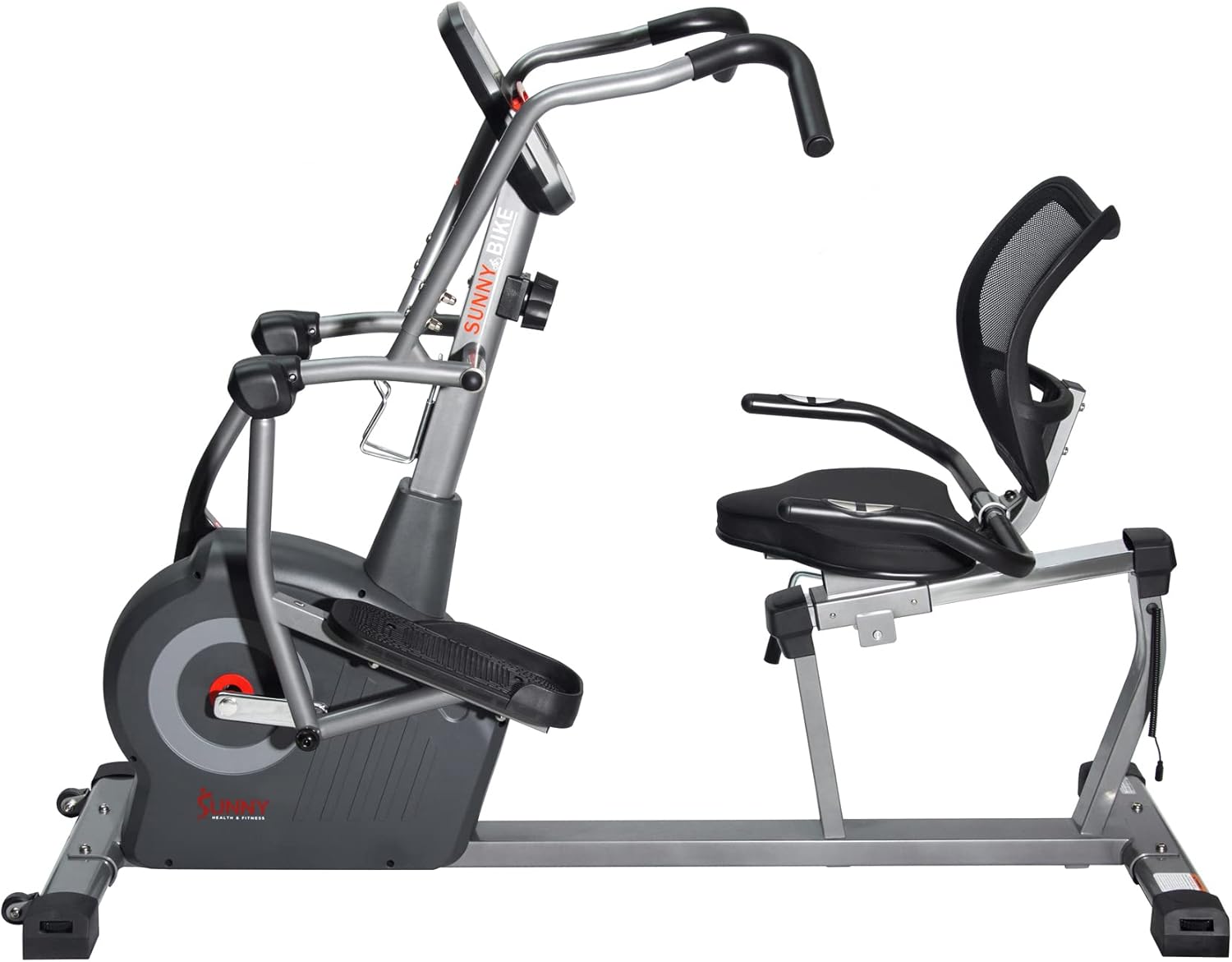 Sunny Health & Fitness Smart Recumbent Cross Trainer with Arm Exerciser | Dual Function Full-Body Workout, 8-Lvl Magnetic Resistance, Adjustable Seat