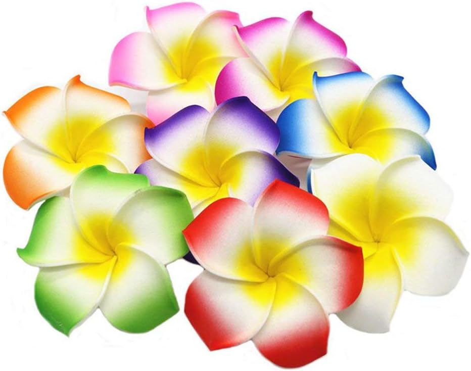Pursuestar 100Pcs White Foam Hawaiian Frangipani Artificial Plumeria Flower Petals Cap Hair Hat Wreath Floral DIY Home Wedding Decoration 5cm