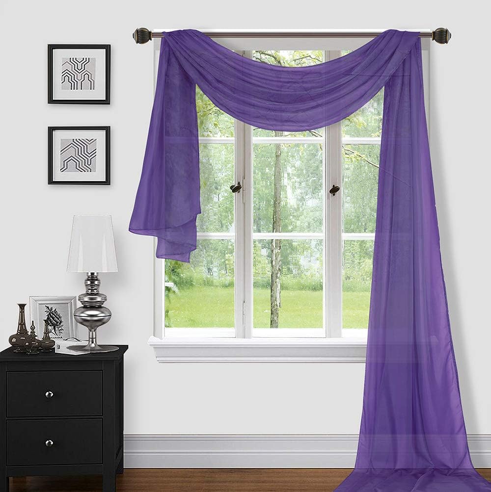 Sapphire Home Window Scarf Valance Curtains - Extra Long Sheer Valances for Windows - Voile Swag Curtains for Living Room, Kitchen, and Bedroom Decor
