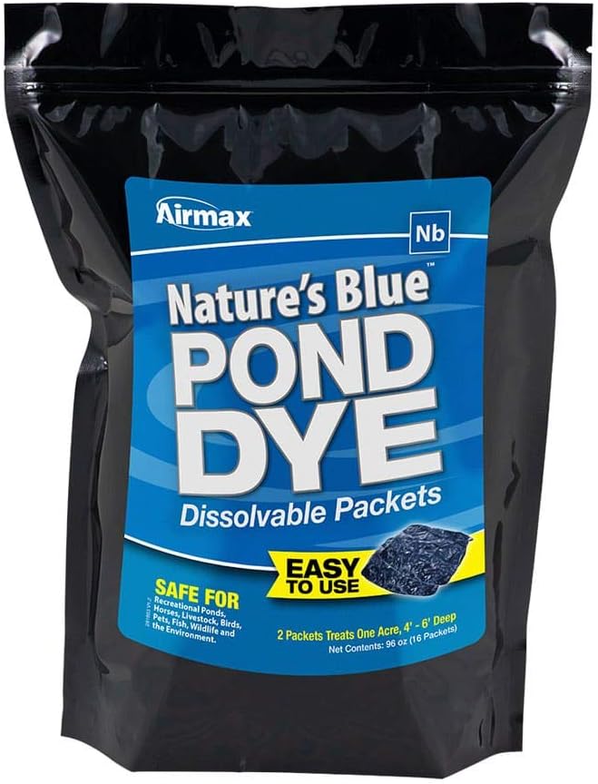 Airmax Pond Dye Plus, Nature's Blue Pond & Lake Water Colorant, 1 Gallon | Natural beneficial bacteria clarifier shades plants and algae from sunlight; fish and livestock safe