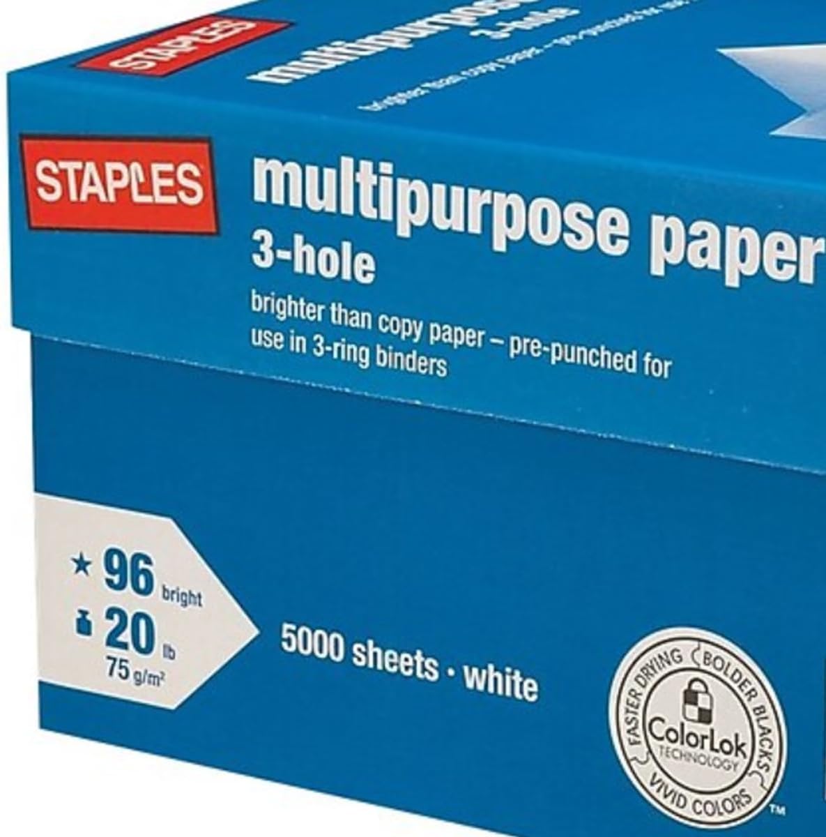 Staples Multipurpose Paper, 8 1/2 x 11, 3-Hole Punched, Ream, for Office, School & Home | Pre-punched white paper ready for standard 3-ring binders. Sold by the ream.