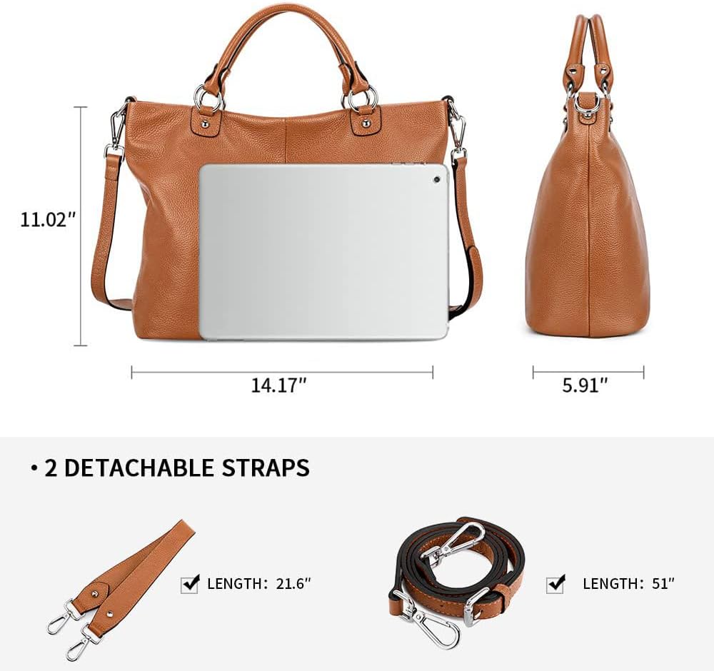 Kattee Genuine Leather Tote Purse for Women, Top Handle Satchel | Soft genuine leather tote with roomy storage and versatile carry for work, shopping, and travel.