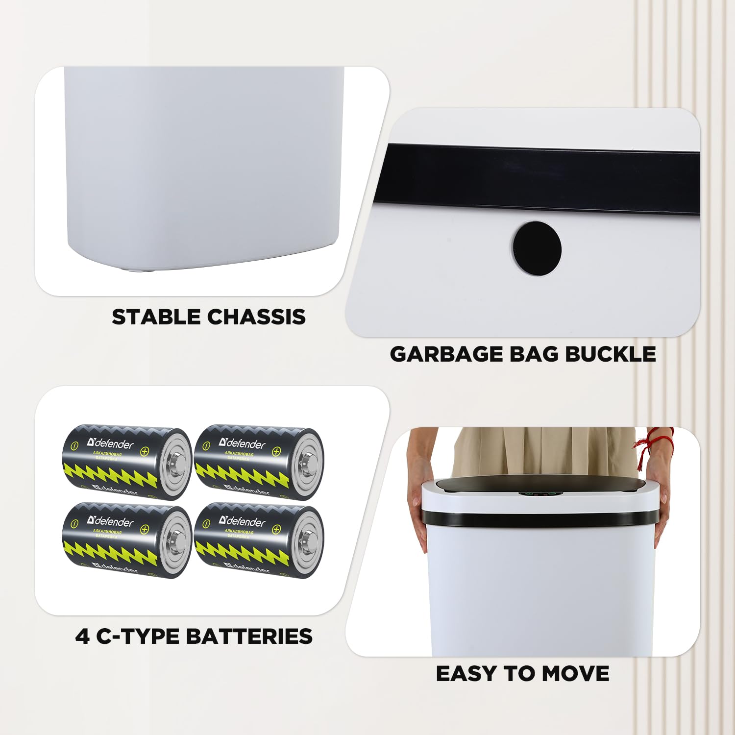 BestOffice | 13 Gallon Stainless Steel Trash Can with Lid | Steel | Automatic Touchless Garbage Can | Odor Control | Modern Oval Design | Easy to Clean | For Kitchen, Bathroom, Office or Home