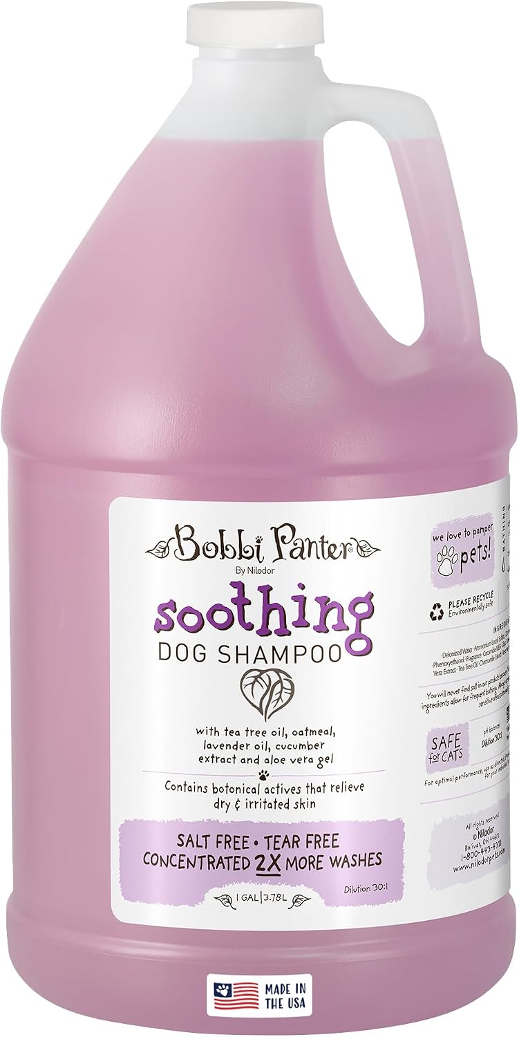Bobbi Panter Soothing Dog Shampoo Tea Tree, Lavender, Cucumber & Oat Protein – Natural Formula for Sensitive Skin & Irritation Relief, Tear-Free, 30:1 Concentrate, Made in USA, 14 oz