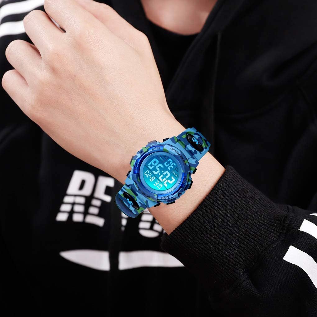 cofuo Kids Digital Watch for Boys Girls, Boys Watches Ages 3-17,Sport Outdoor Watch for Kid, 50M Waterproof Analog Multifunctional Chronograph LED Alarm Stopwatch Silicone Band, Kids Gift