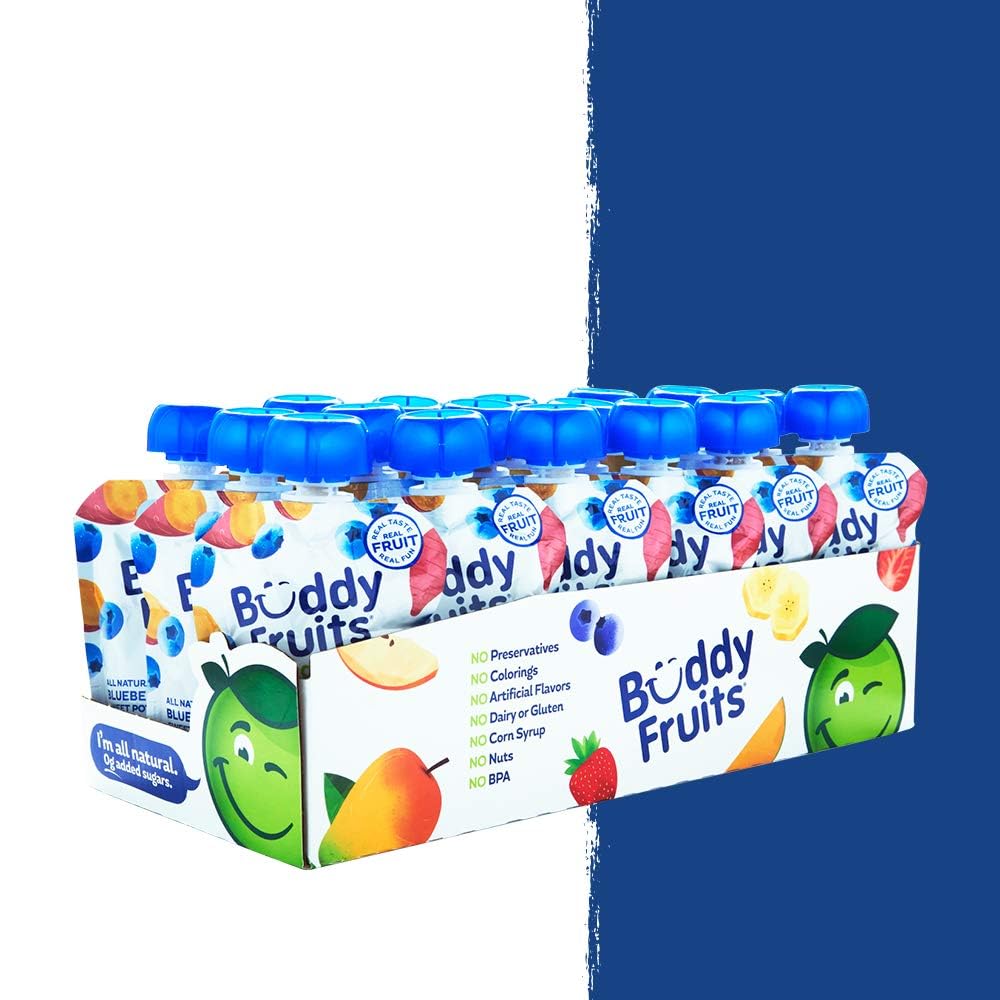 Buddy Fruits Snacks To Go Multifruit Unsweetened Applesauce 3.2oz Pouch (18pk) Gluten-Nut-Dairy-Preservatives-BPA Free, Non GMO, Kosher