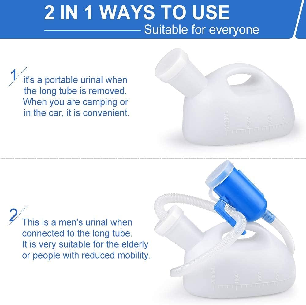 Urinals for Men, 2000ml Urine Bottle for Men, Male Portable Pee Bottle, Spill Proof Men's Potty Portable Urinal
