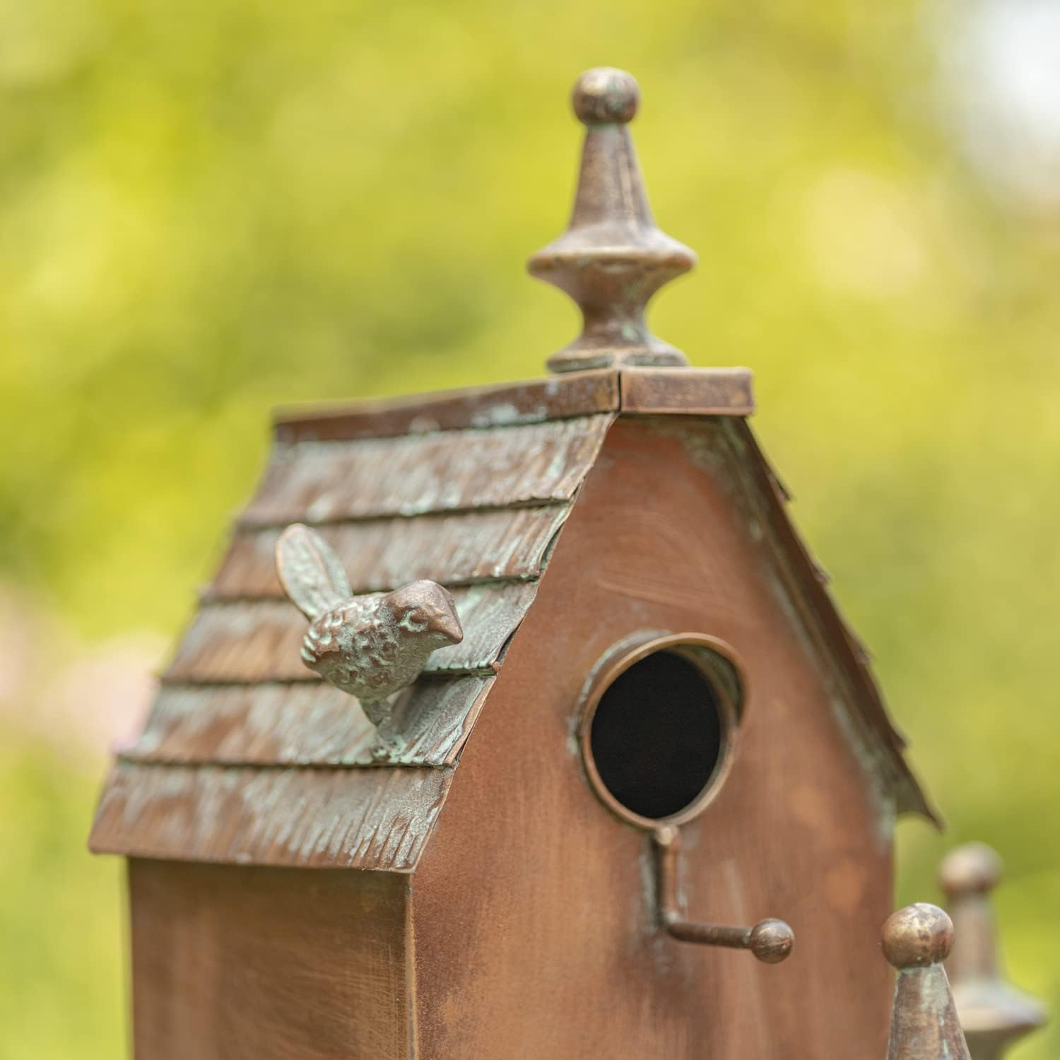 Large Copper Colored Multi-Birdhouse Stakes, Room for 4 Bird Families in Each (Cube Homes with Pyramid Roofs)