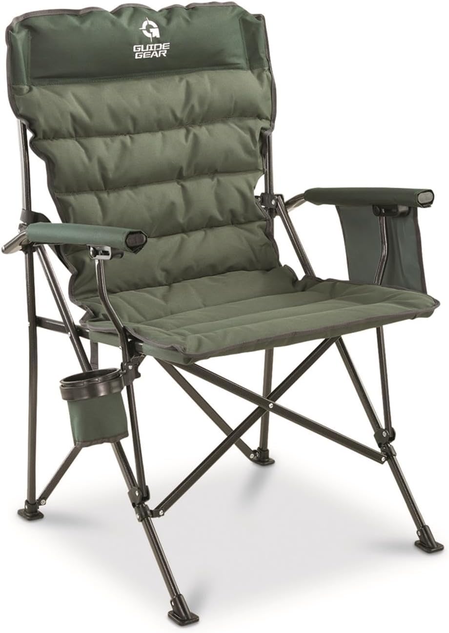 Guide Gear Oversized XL Comfort Padded Mammoth Camping Chair; Includes Carry Bag, Portable, Folding, Large Camp Lounge Chairs for Outdoor, Adults, Men and Women, Heavy-Duty 500-Pound Capacity Green