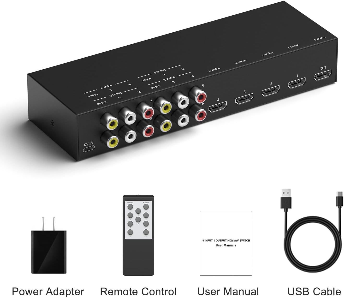 4Port AV to HDMI Converter, 4Port AV to HDMI Switcher with IR Remote