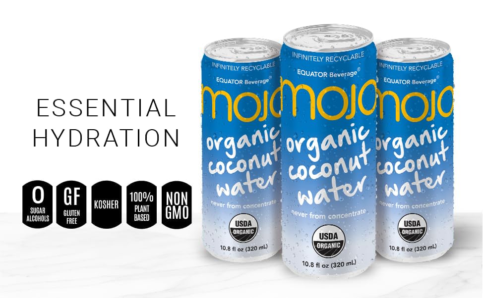 MOJO Organic Coconut Water, Hydration, Electrolytes, Non-GMO, 11.1 oz, 12 Pack