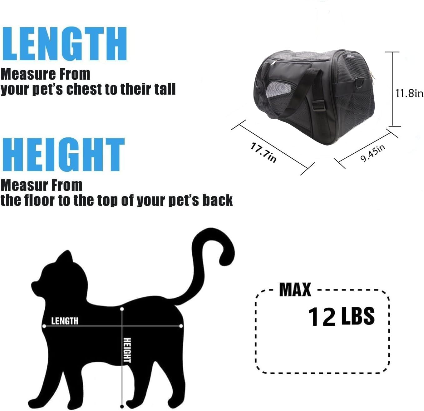 ZaneSun Cat Carrier,Soft-Sided Pet Travel Carrier for Cats,Dogs Puppy Comfort Portable Foldable Pet Bag Airline Approved (Small Blue)