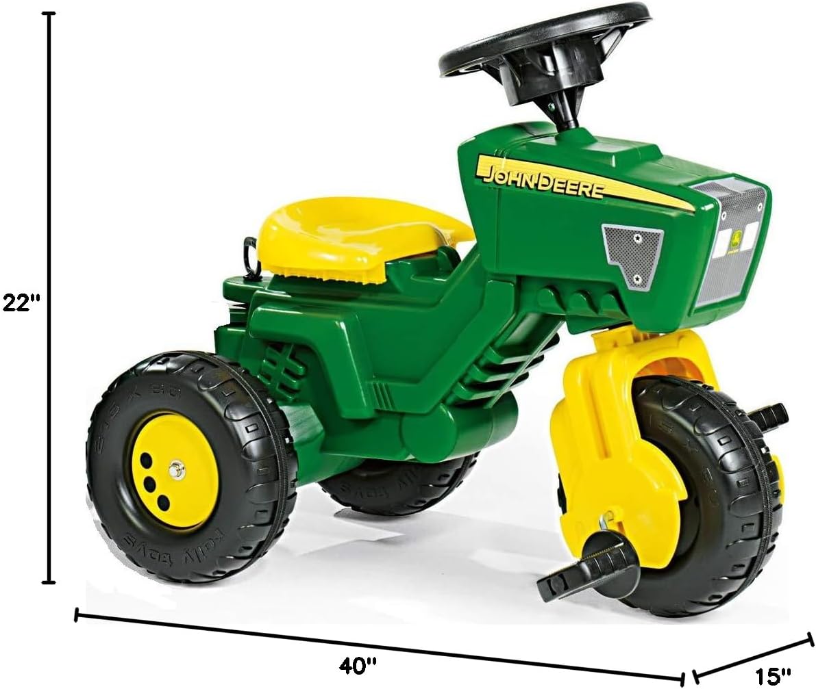 Rolly Toys John Deere 3-Wheel Trac with Trailer Ride On, Green/Yellow (52769)