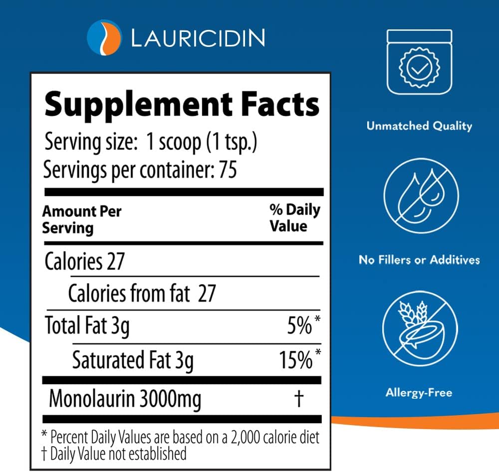 Lauricidin- The Original Monolaurin Supplement- 3000mg per Serving- 227g per Jar (Essential Immune Support and Gut Health)