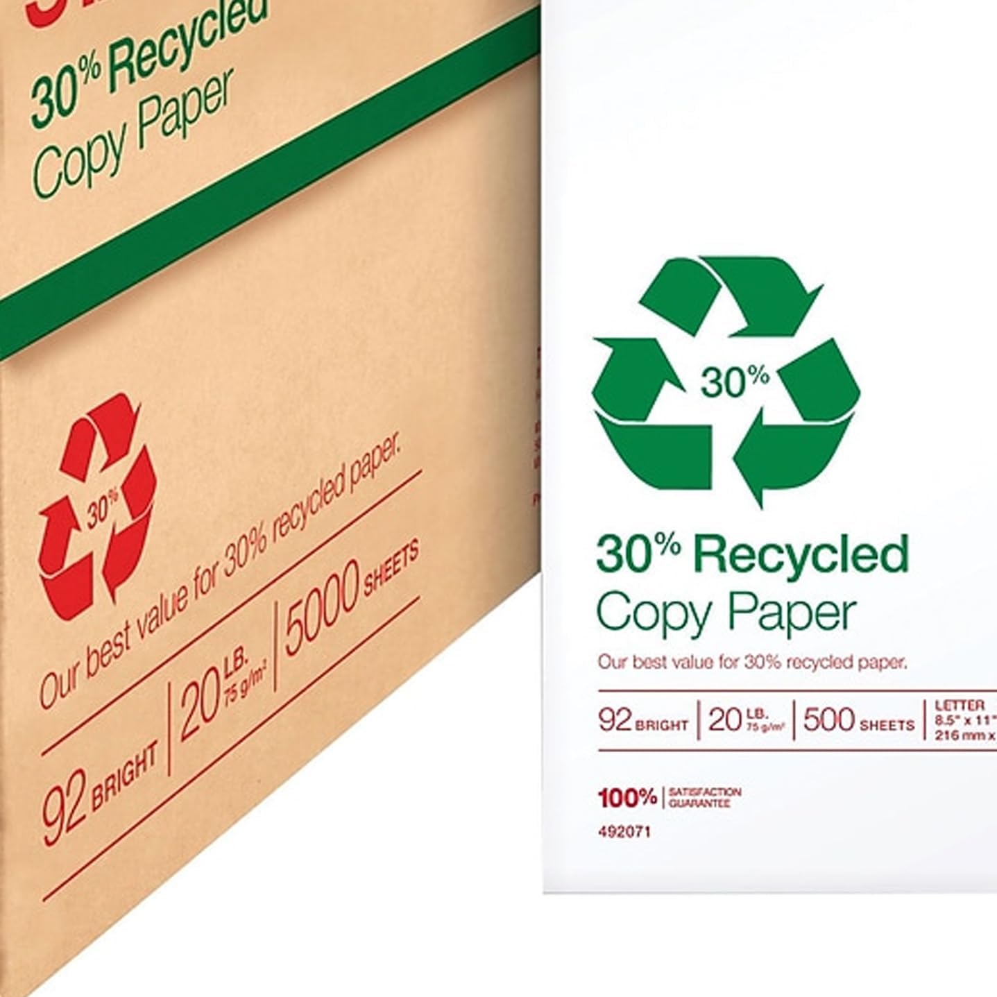 Staples 30% Recycled 8.5-Inch X 11-Inch Copy Paper 20 Lbs 92 Brightness 500/Ream, For Office, School & Home
