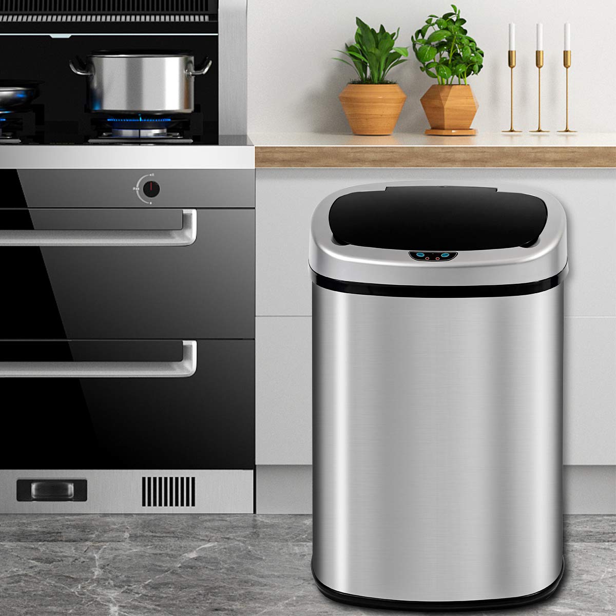 Dkeli 13 Gallon Automatic Motion Sensor Trash Can, Stainless Steel Touchless Kitchen Trash Can with Lid, 50L High-Capacity Office Bathroom Bedroom Garbage Bin