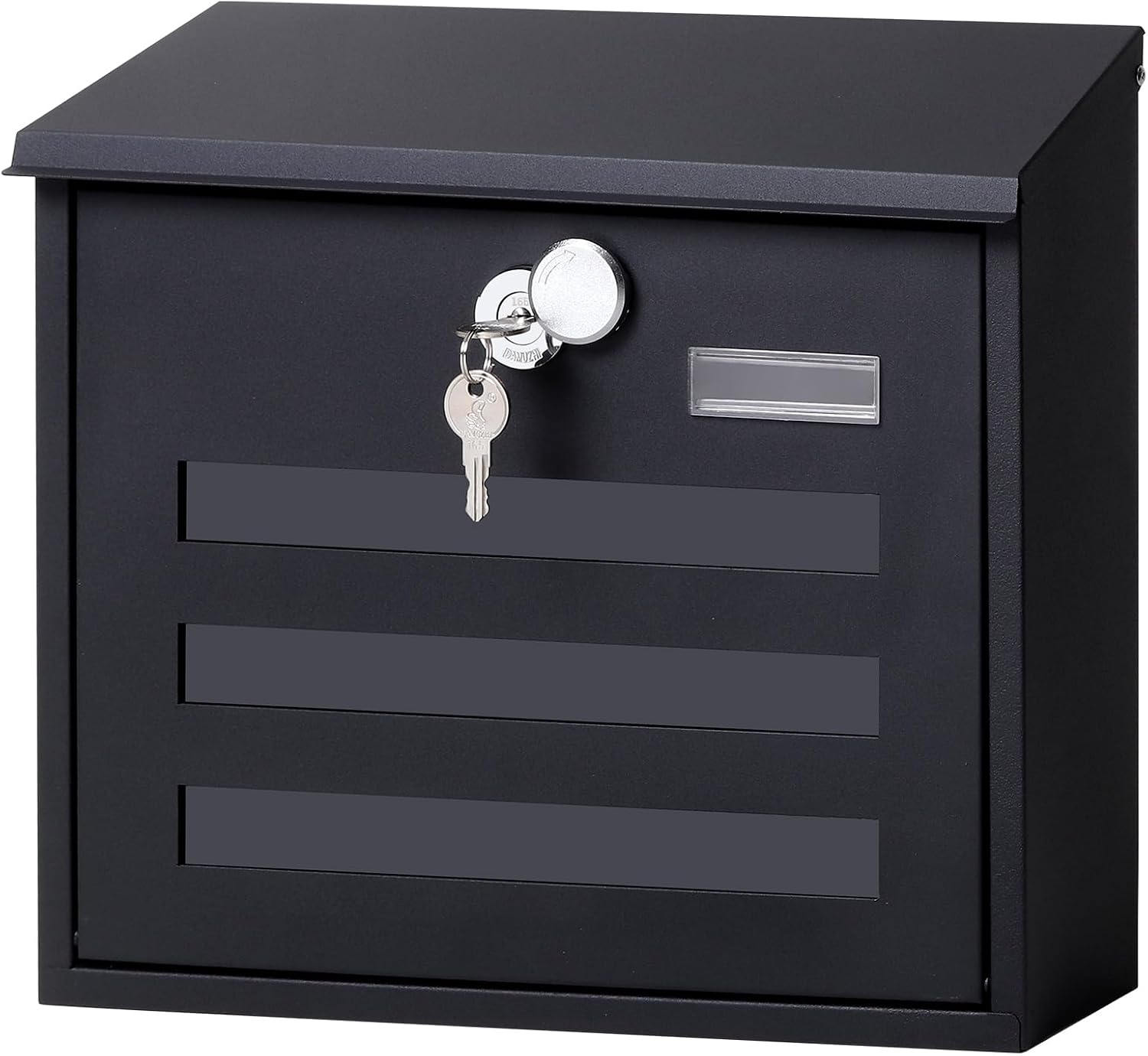Locking Mailbox Wall Mount for Outside– Jssmst Mailboxes with Key Lock for Front Door Fence, Large Capacity Letter Box, 14.3 x 4.1 x 11.8 Inch, Black, SM-HPB911BN