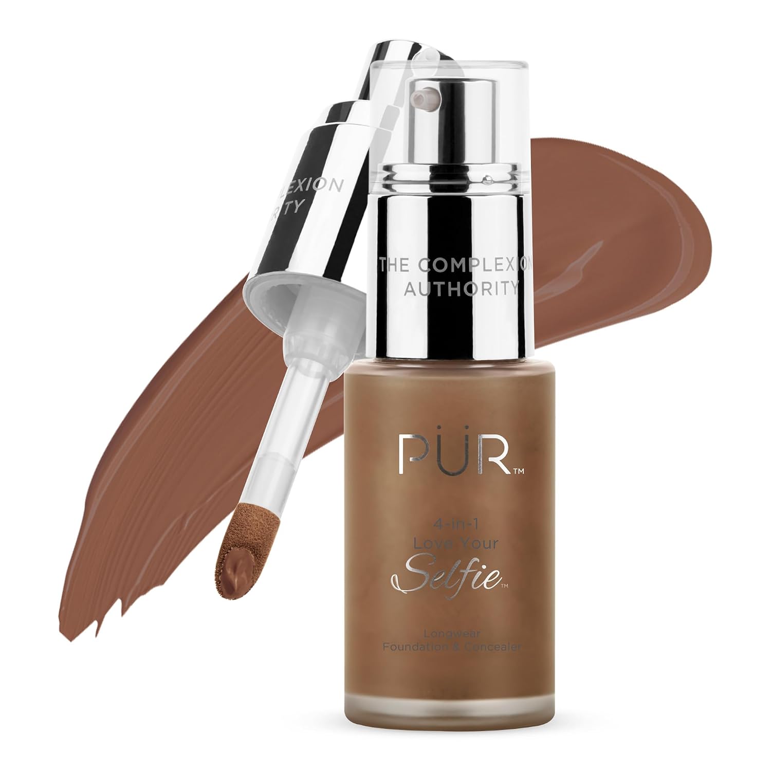 PÜR MINERALS 4-in-1 Love Your Selfie Foundation & Concealer - Longwear Medium-to-Full Coverage Liquid Makeup Foundation with Hydrating Blend for Refined-Looking, Natural Beauty Glow & Skin Texture