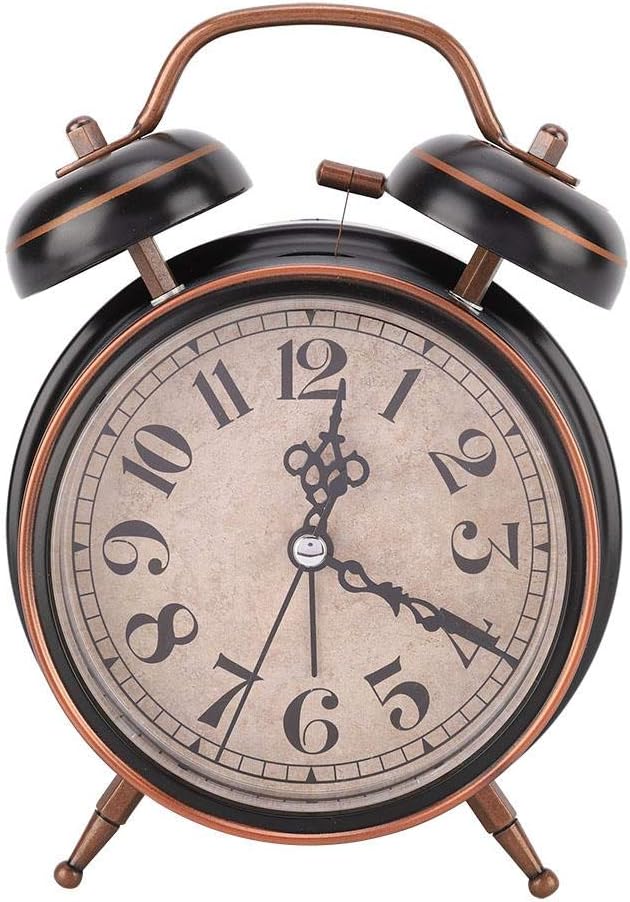 Boquite Old Fashioned Alarm Clock, Retro Mechanical Alarm Clock with Night Light (Black)