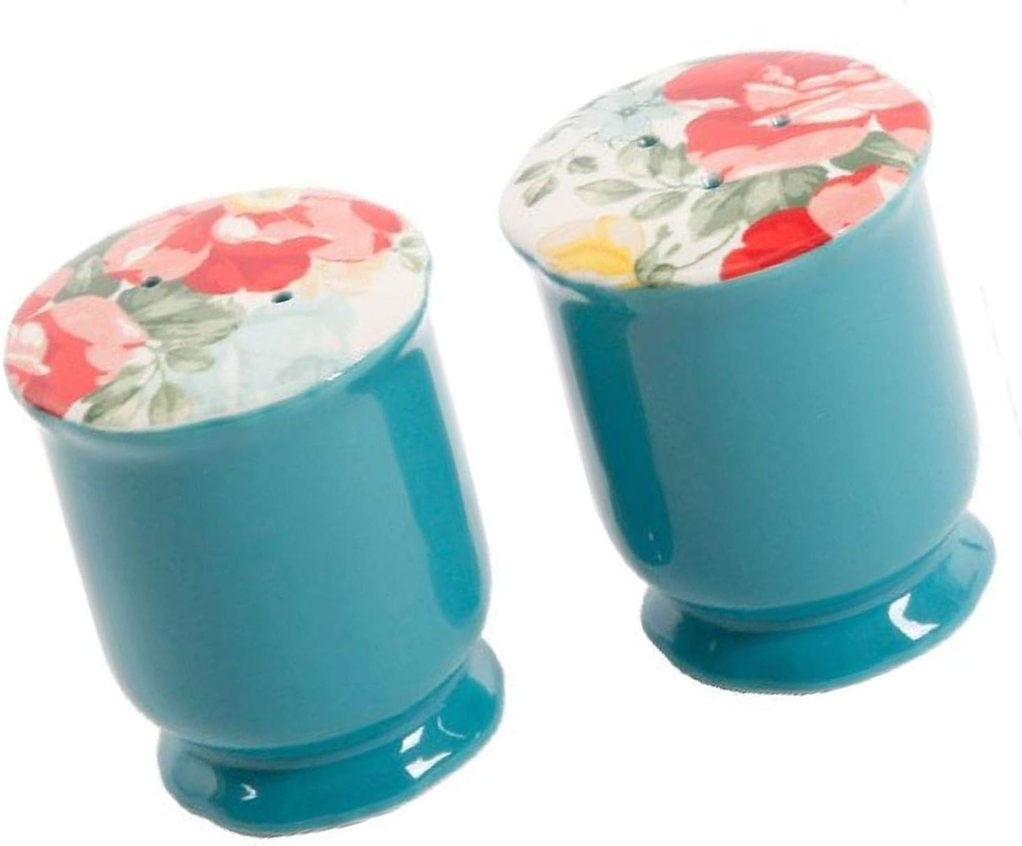 The Pioneer Woman Vintage Floral Ceramic Salt and Pepper Shaker Set,red, white, green